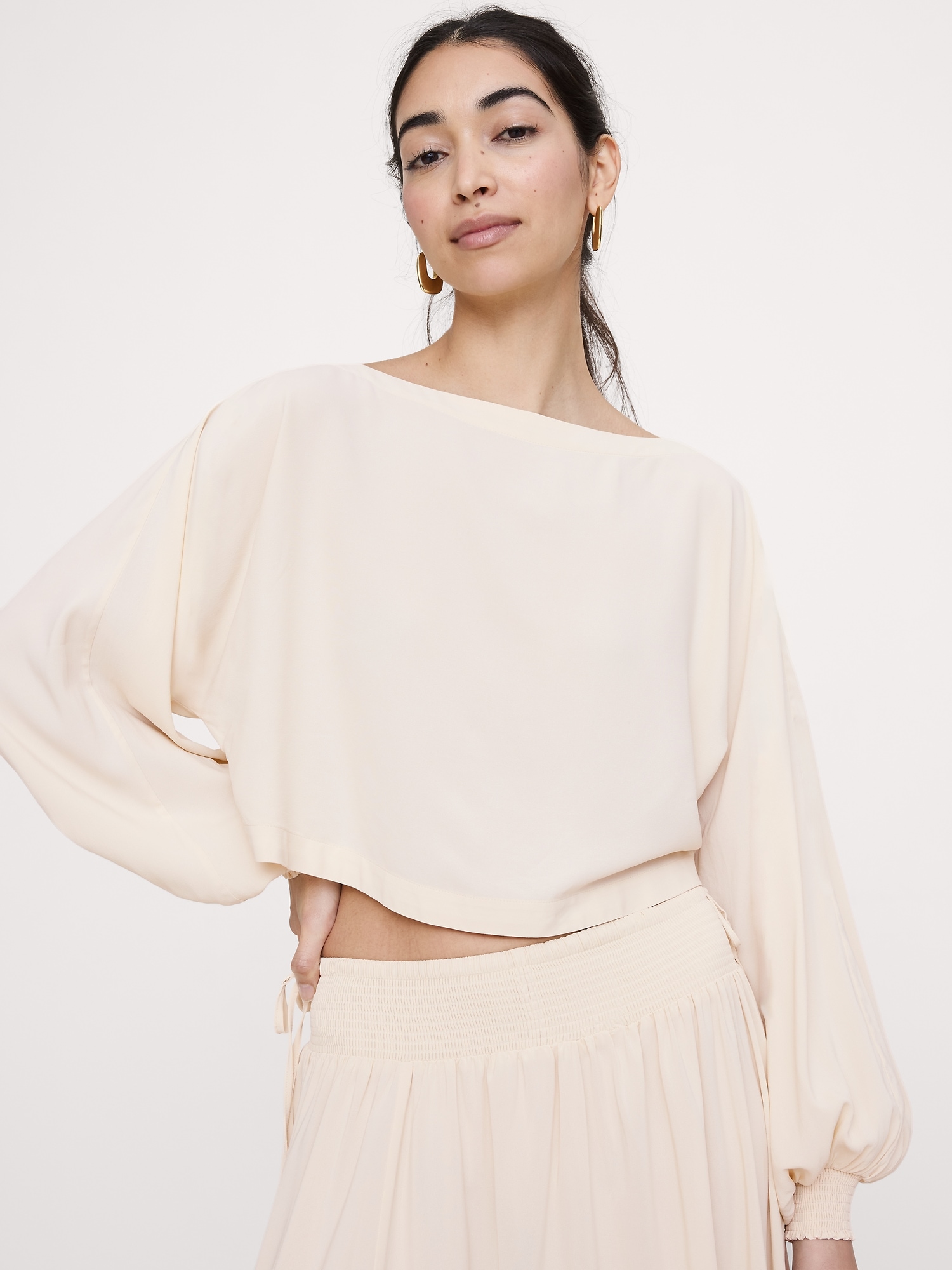 Image number 3 showing, Smocked Georgette Boatneck Top