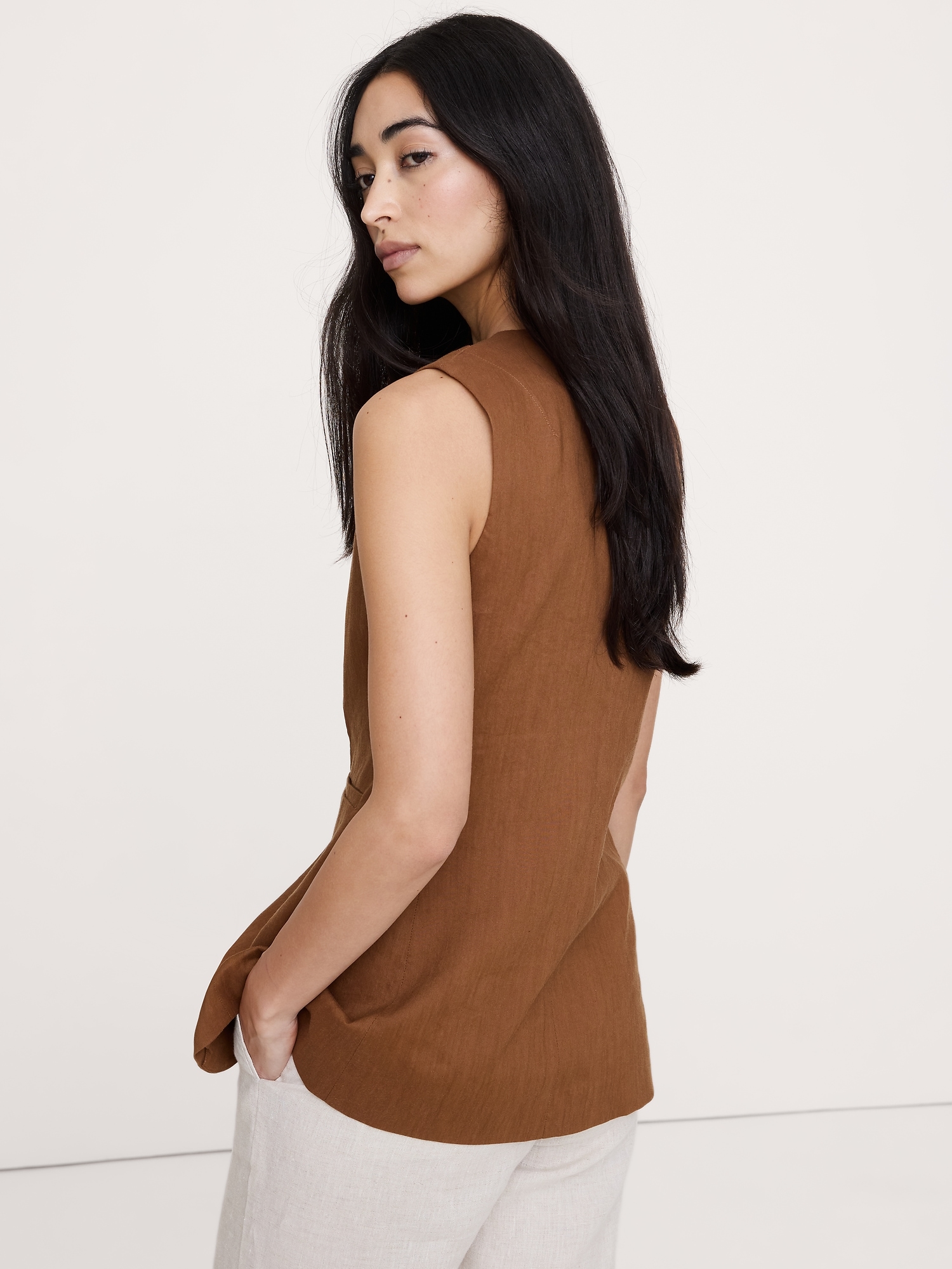 Image number 3 showing, Stretch Linen-Viscose Long Vest