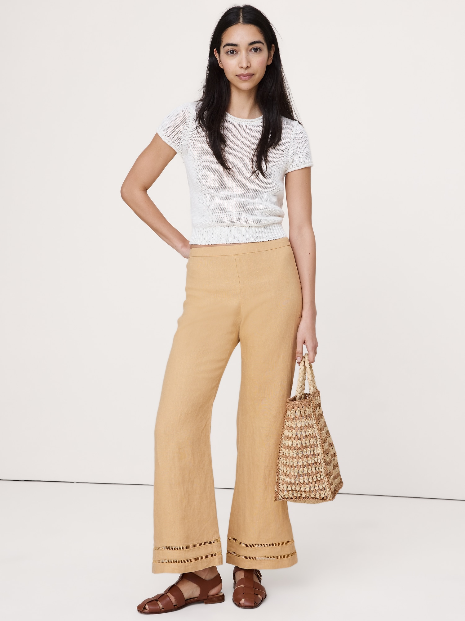 Mid-Rise Kick-Flare Linen Ankle Pant
