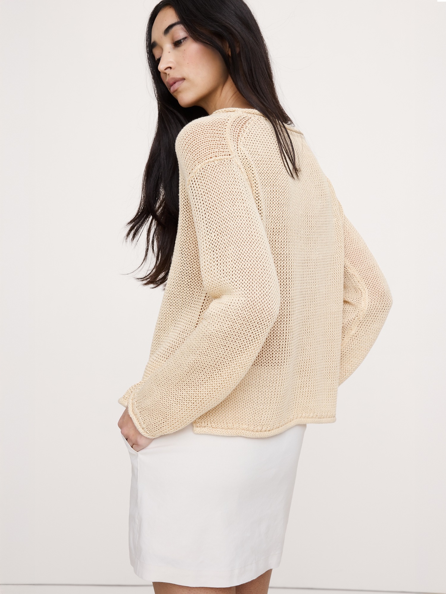 Женский свитер Banana Republic Heirloom Linen Boatneck, цвет: Сливочный жёлтый — фото 2