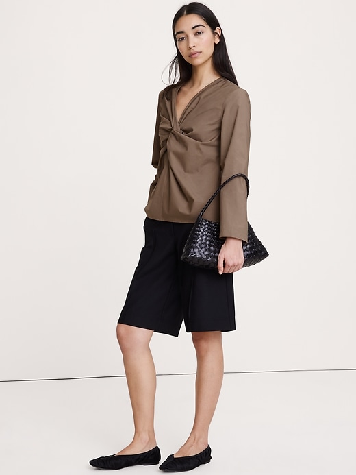 Cotton Poplin Twist-Front Top | Banana Republic