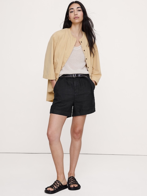 3.5" Linen Double-Waistband Shorts