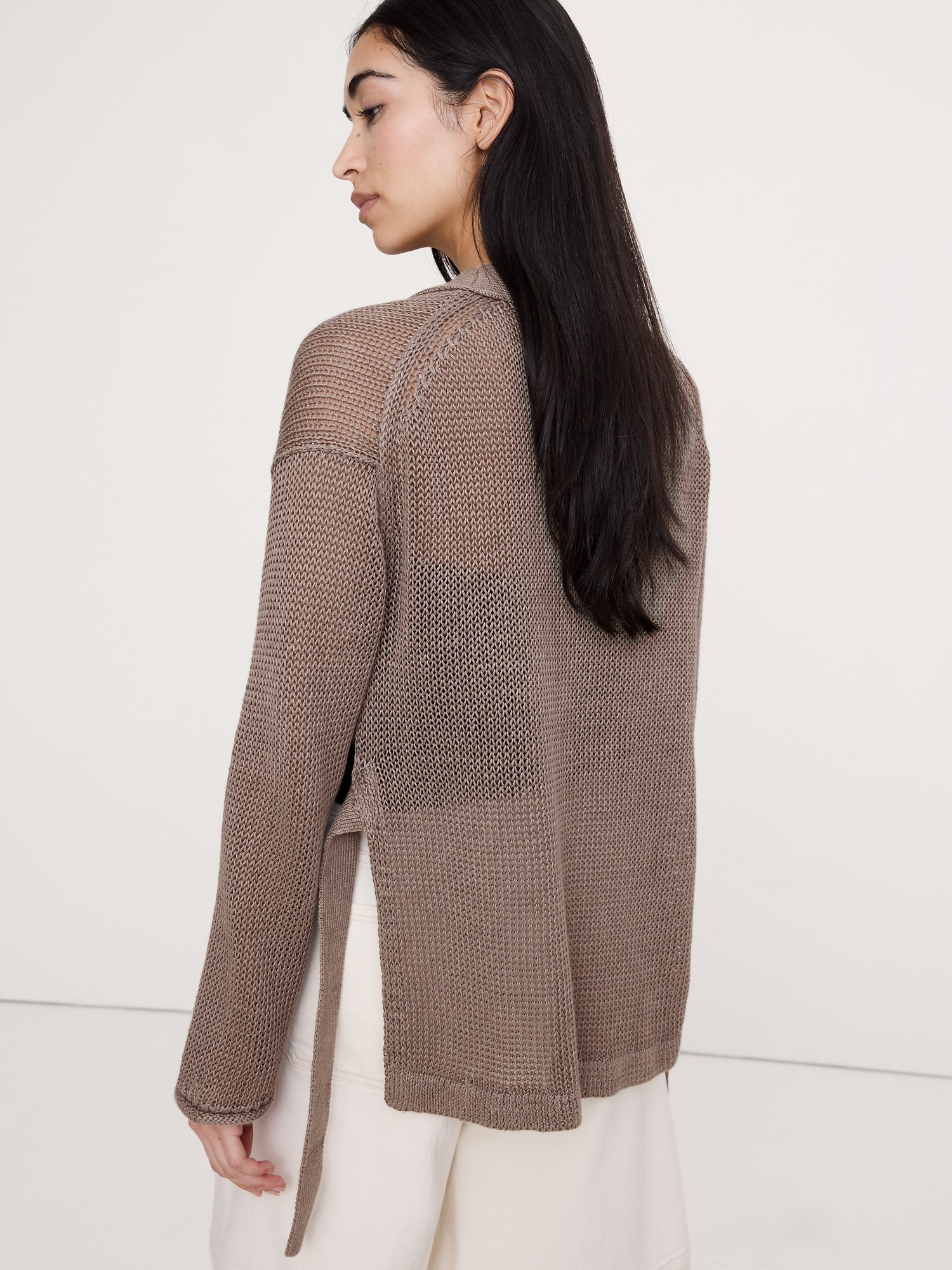 Женский кардиган Banana Republic Heirloom Linen Wrap, цвет: Светлый хаки бежевый — фото 2