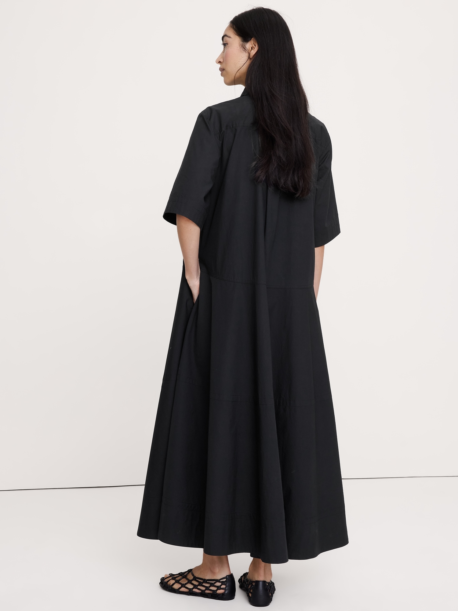 Image number 3 showing, Cotton Poplin Trapeze Maxi Shirt Dress