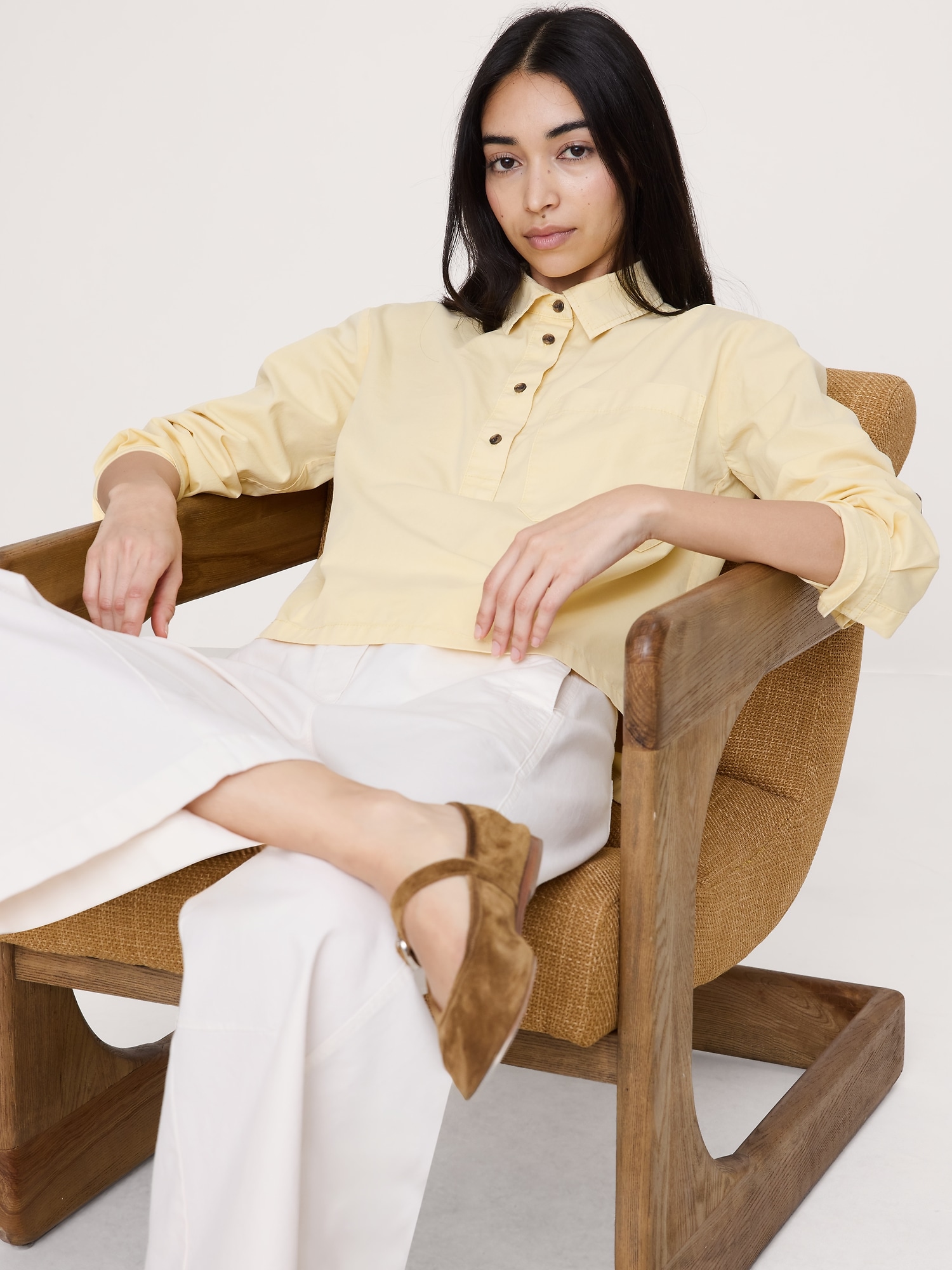 Oversized Cotton Twill Popover Shirt