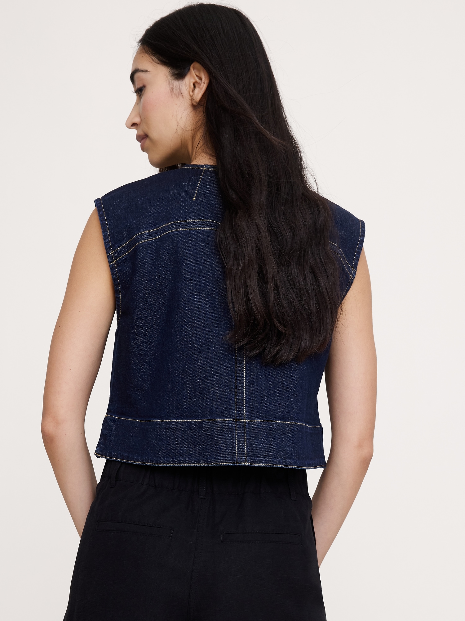 Image number 2 showing, Top-Stitched Denim Top