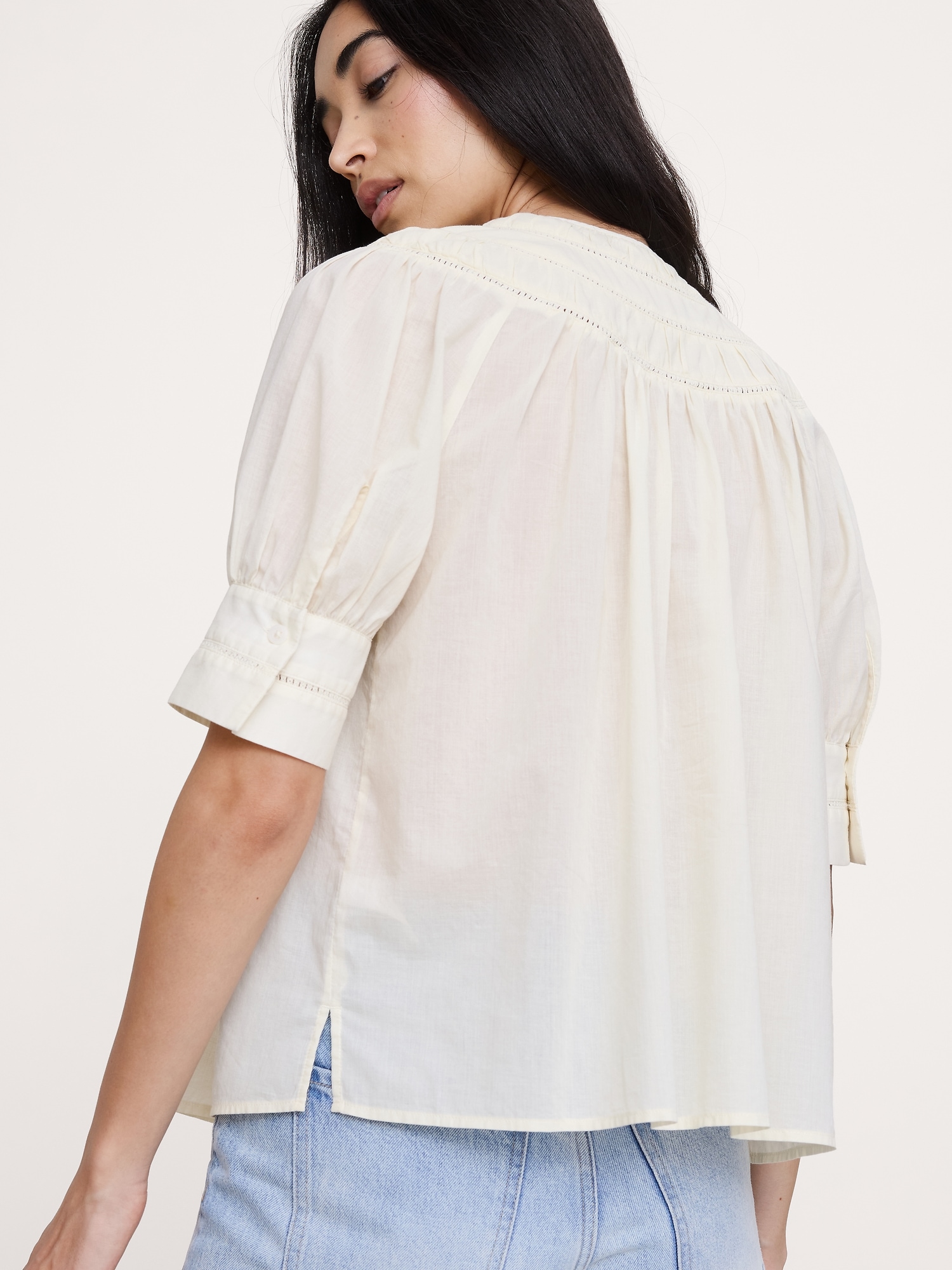 Image number 2 showing, Lightweight Cotton Inset Lace Top