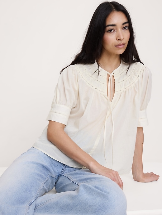 Lightweight Cotton Inset Lace Top | Banana Republic