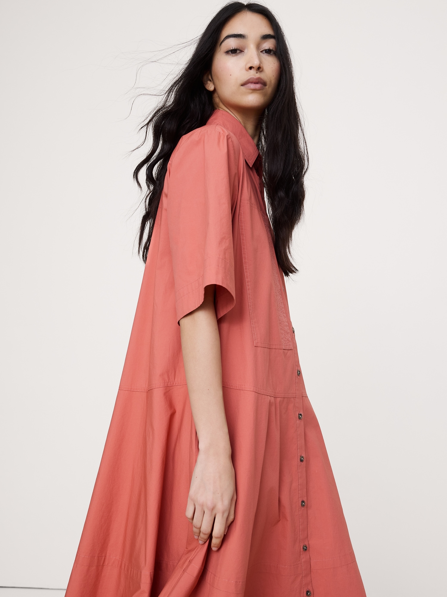 Image number 6 showing, Cotton Poplin Trapeze Maxi Shirt Dress