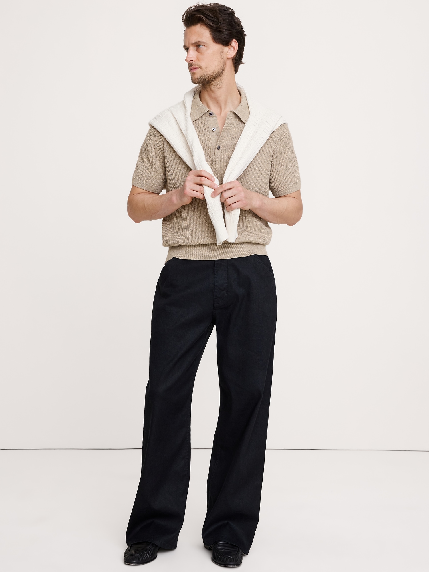 Loose Italian Linen-Cotton Pull-On Pant