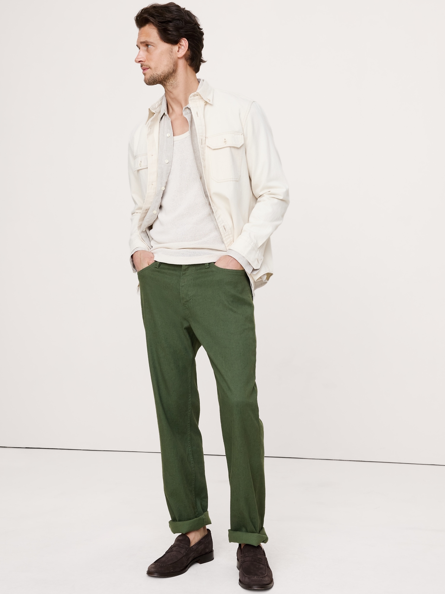 Straight Linen-Cotton Traveler Pant