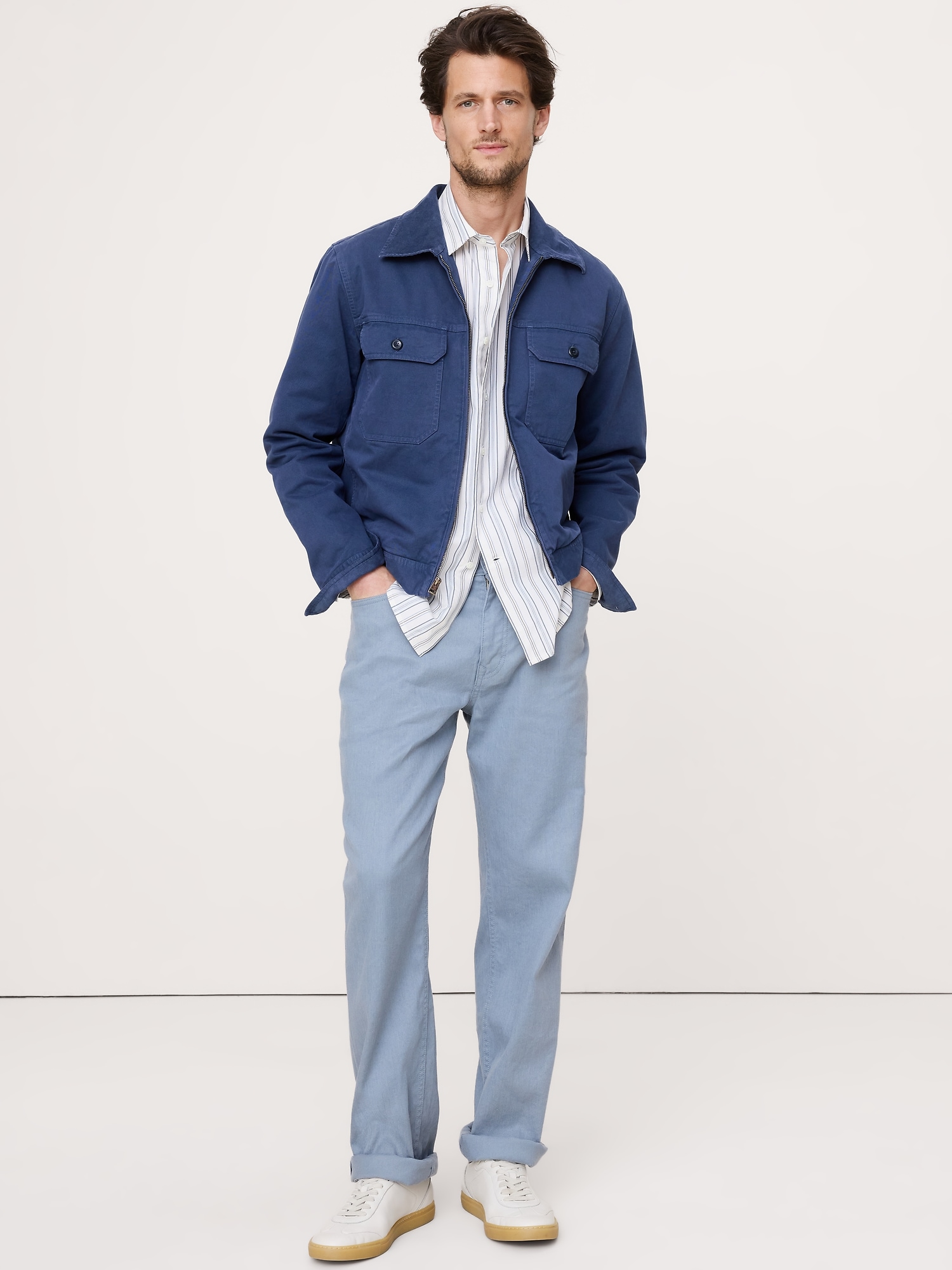 Straight Linen-Cotton Traveler Pant - Gray