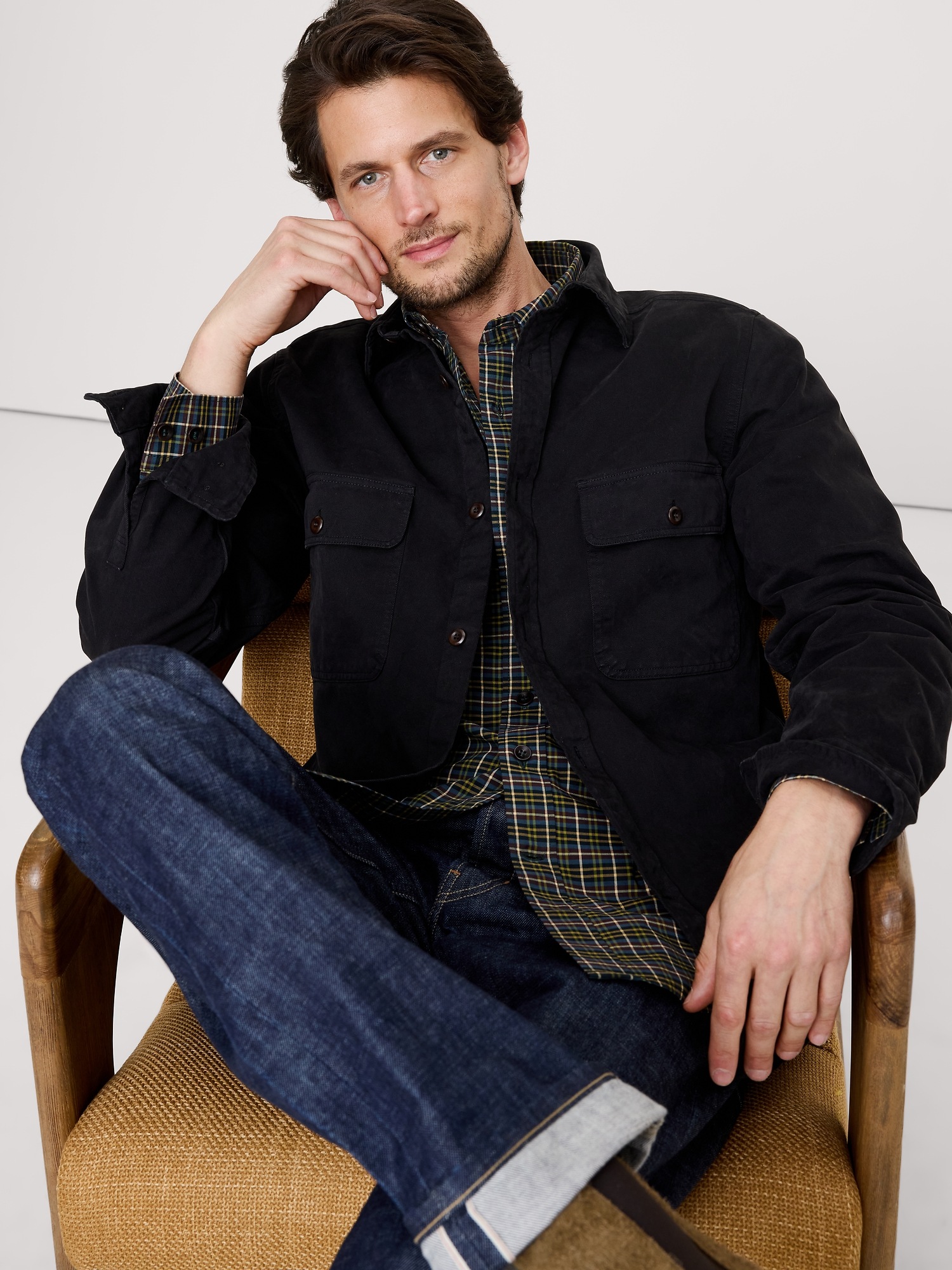 Мужская рубашка Banana Republic Cotton Twill Overshirt, цвет: Чёрный — фото 3