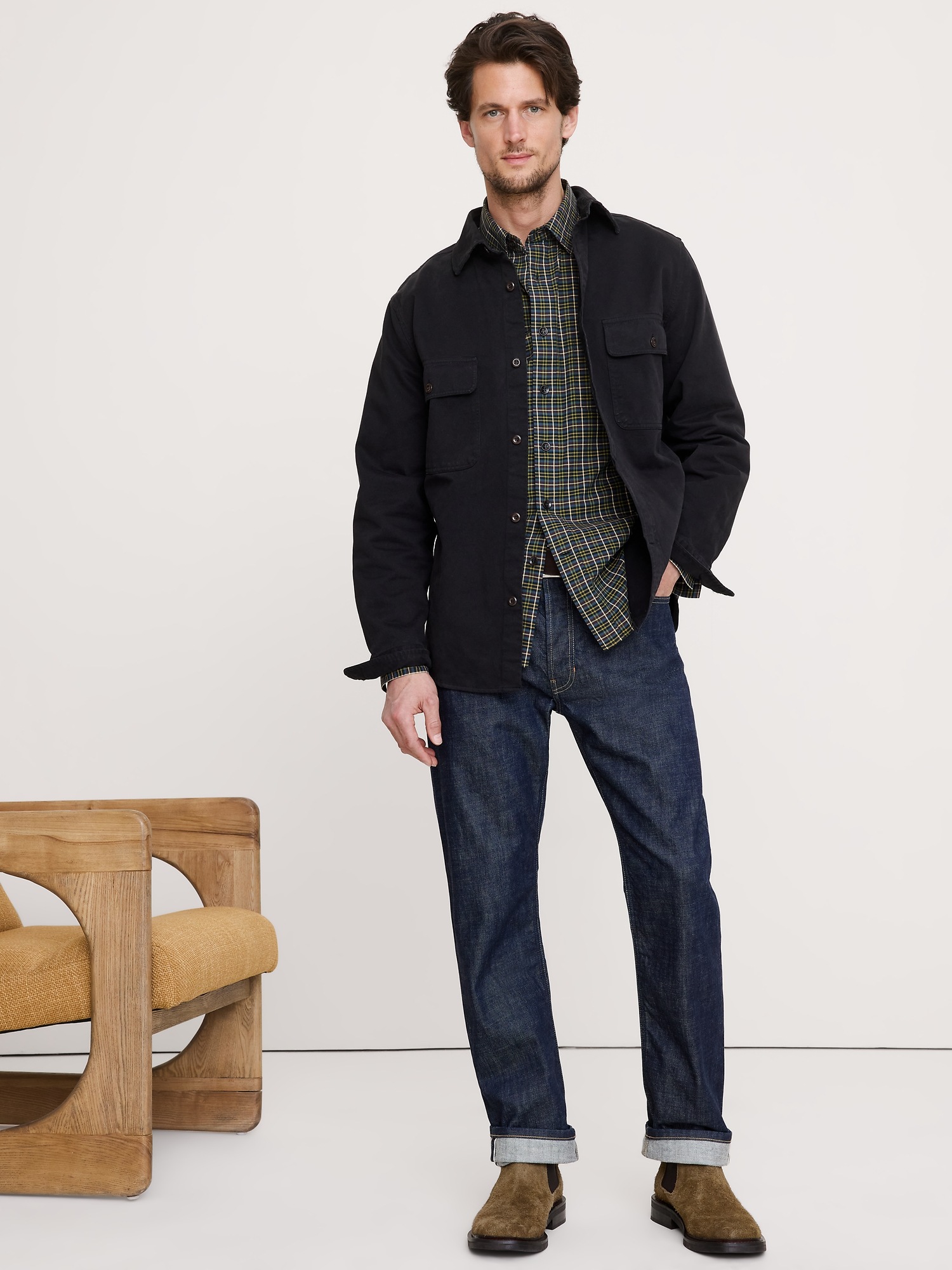 Мужская рубашка Banana Republic Cotton Twill Overshirt, цвет: Чёрный