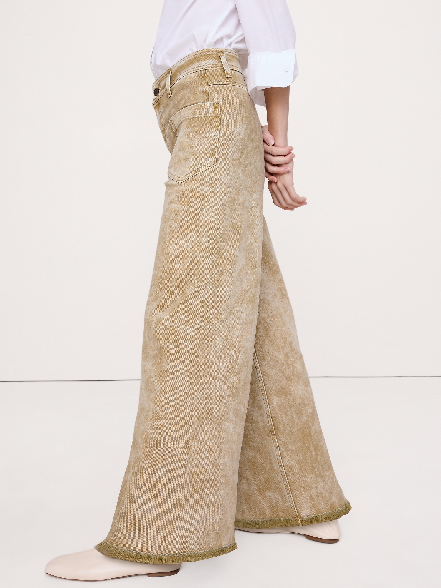 Image number 3 showing, High-Rise Wide-Leg Marbled Jean with Raw Hem