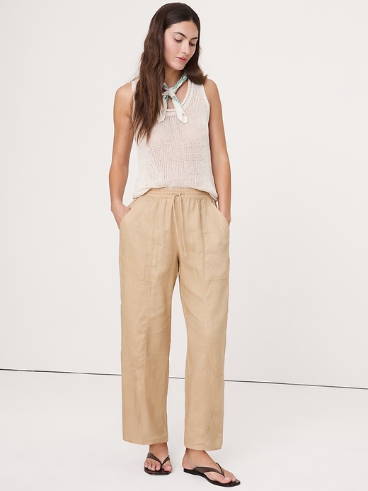 Barrel-Leg Linen Pull-On Pant