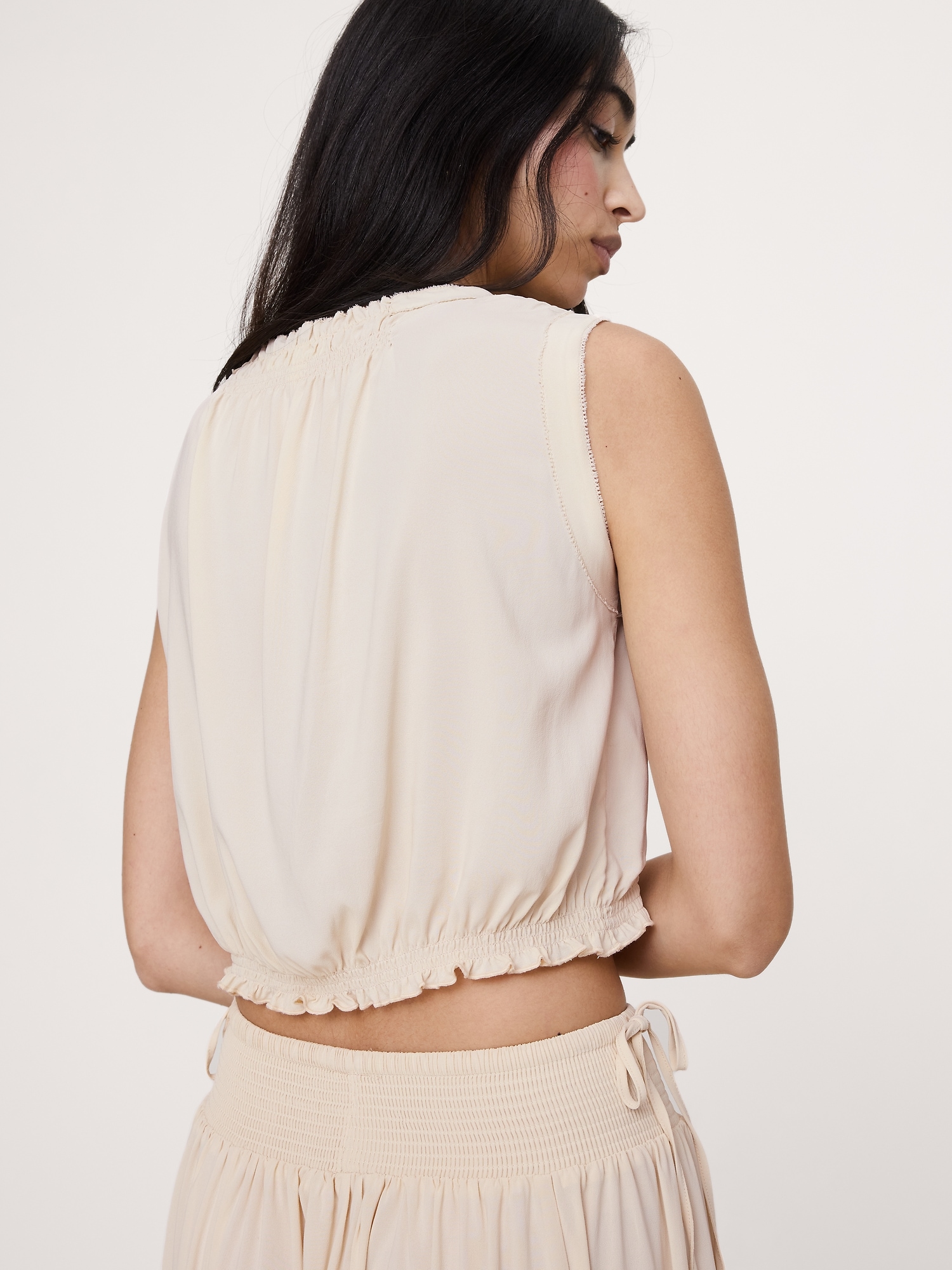 Image number 2 showing, Smocked Georgette Cropped Tank