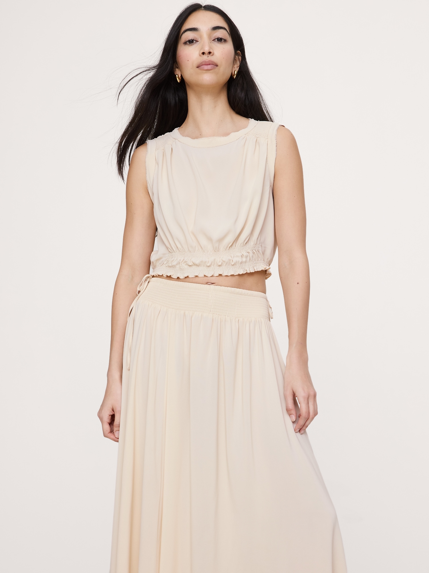 Smocked Georgette Cropped Tank