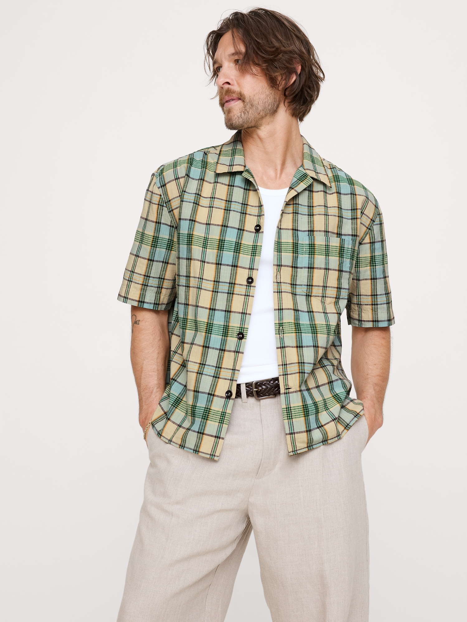Image number 1 showing, Relaxed-Fit Cotton Slub Resort Shirt