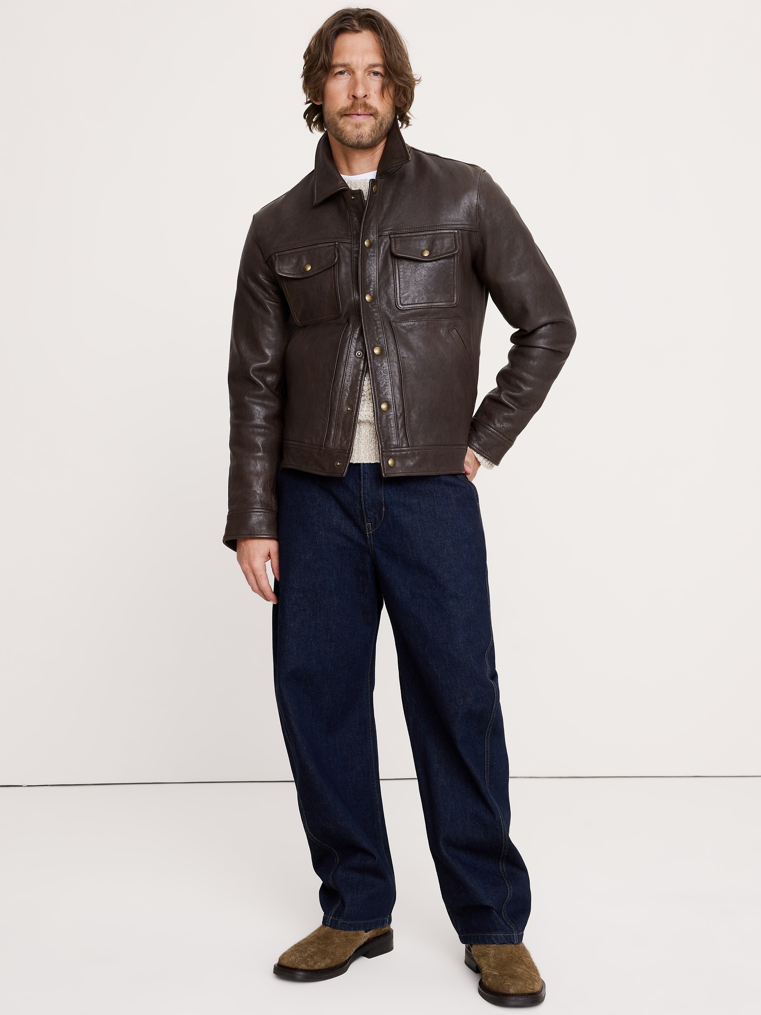 Мужская куртка Banana Republic Leather Trucker, цвет: Шоколадный коричневый — фото 3
