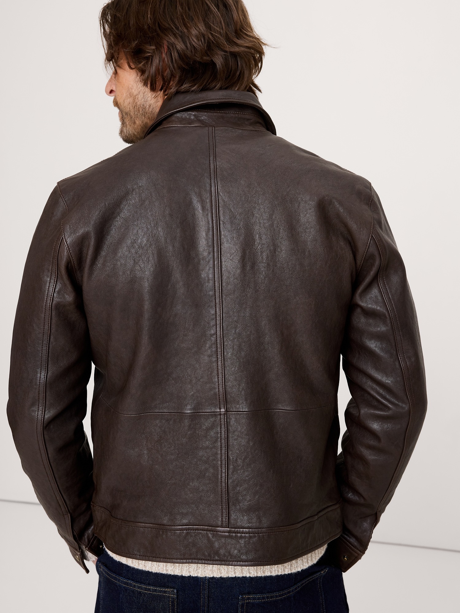 Мужская куртка Banana Republic Leather Trucker, цвет: Шоколадный коричневый — фото 2