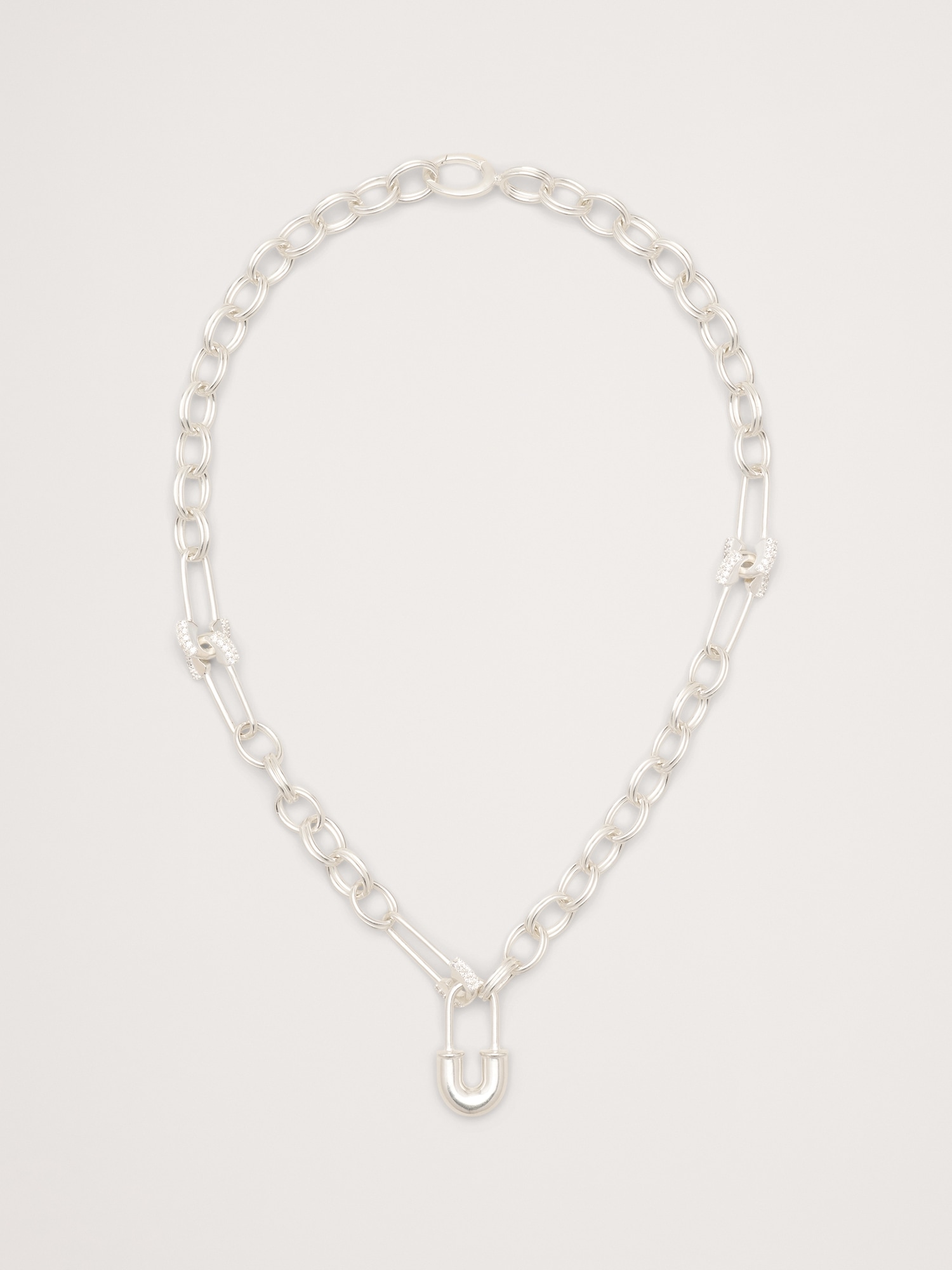 Rhinestone Safety Pin Chain Necklace