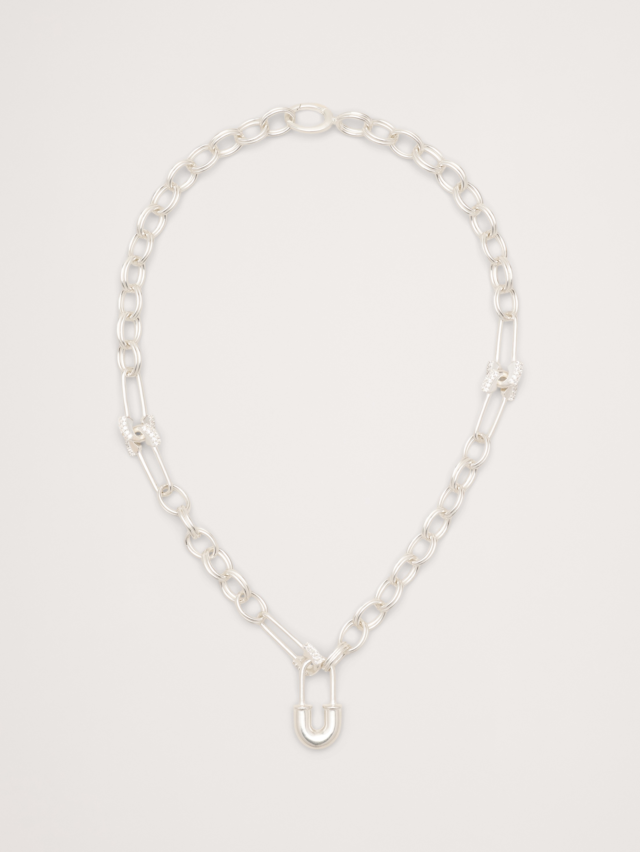 Rhinestone Safety Pin Chain Necklace