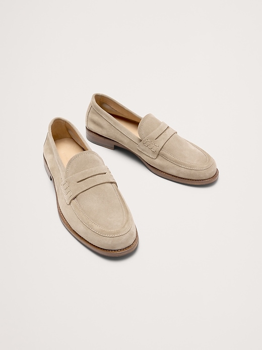 Banana Republic Tan Suede Leather Penny Loafers with Ortholite Insole Size 12 Classic Suede Penny Loafer | Banana Republic Factory main image 2