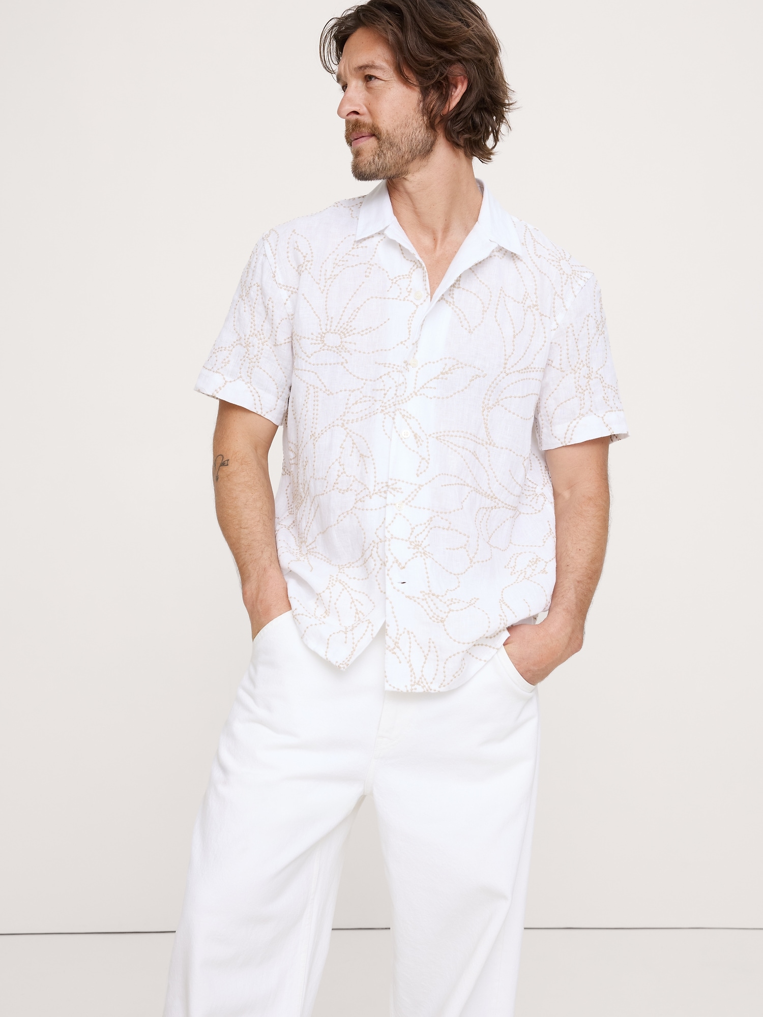 Standard-Fit Embroidered Linen Resort Shirt
