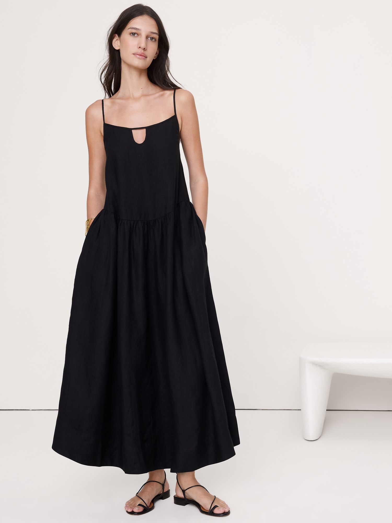 Image number 1 showing, Linen Drop-Waist Maxi Dress