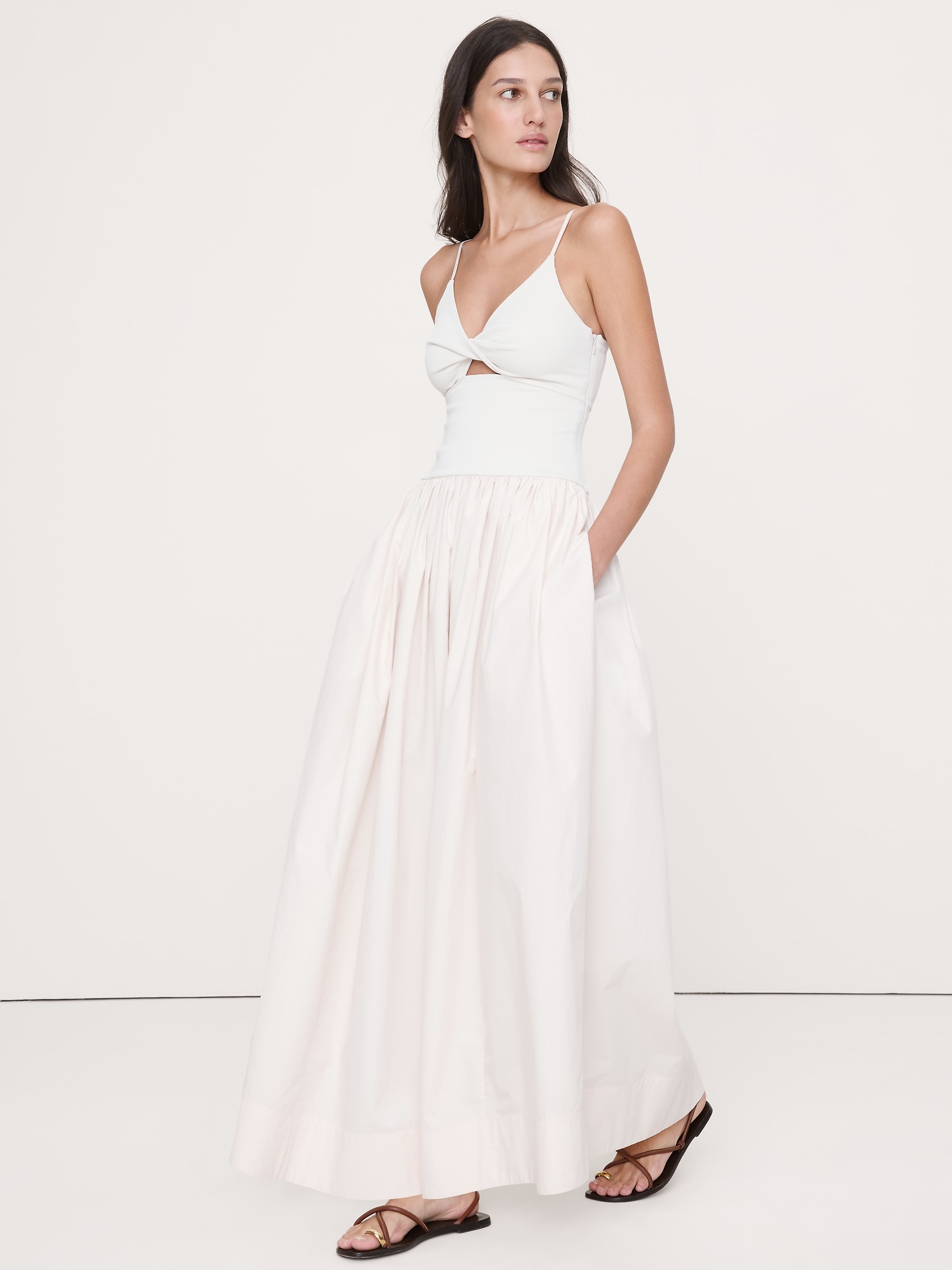 Image number 1 showing, Jersey & Poplin Twist-Front Maxi Dress