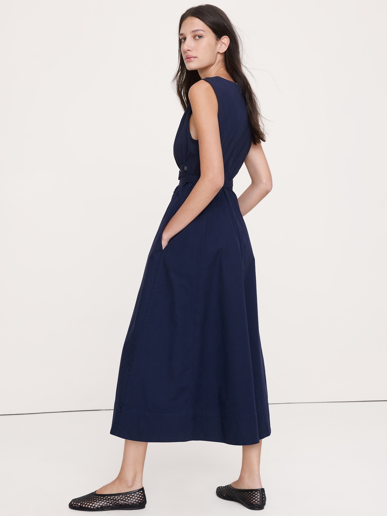 Женское платье Banana Republic Cotton Canvas Midi, цвет: Тёмно-синий — фото 2