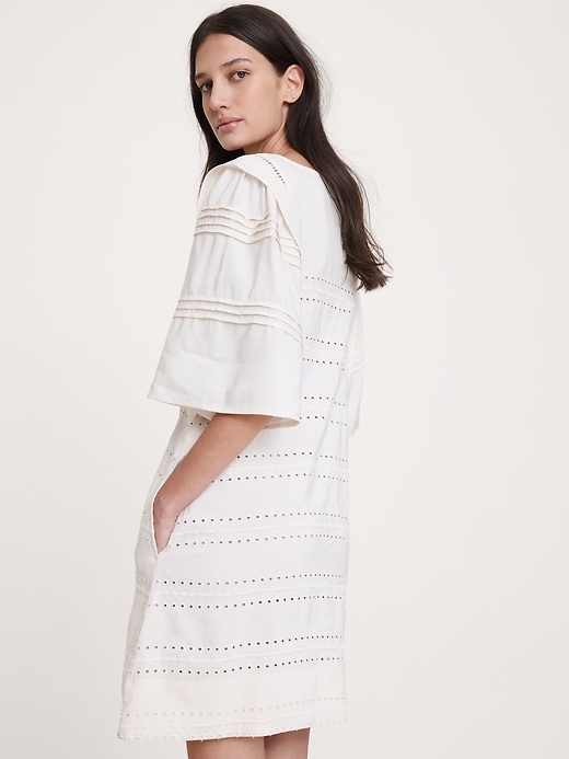 Banana Republic Women's Tencel -Linen Eyelet Mini Dress Ivory With Embroidery Petite Size M