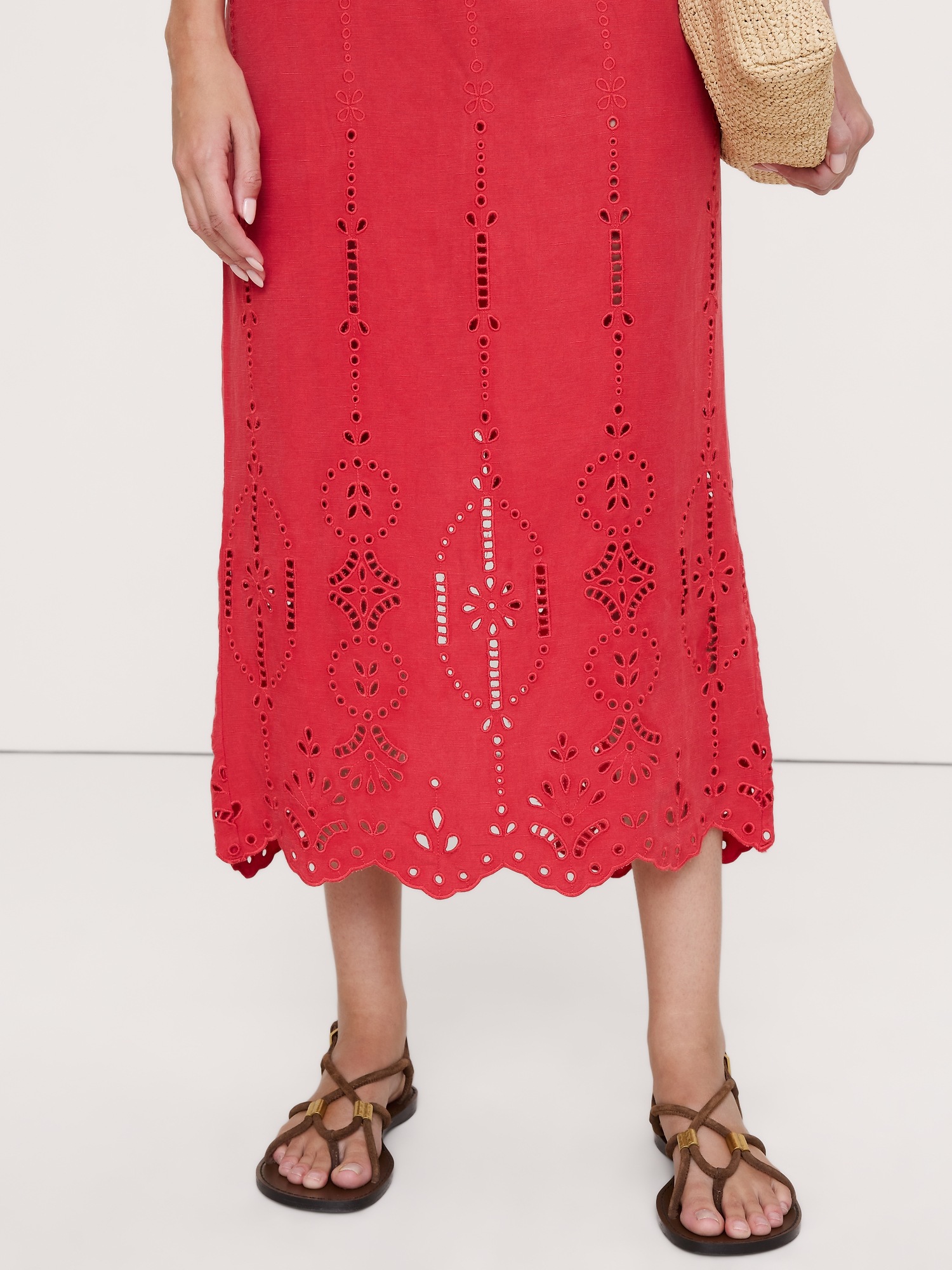 Женская юбка Banana Republic Tencel™-Linen Eyelet Maxi, цвет: Красный — фото 3