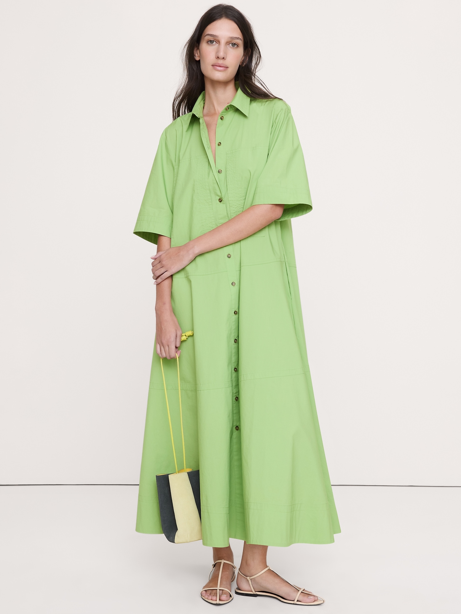 Cotton Poplin Trapeze Maxi Shirt Dress