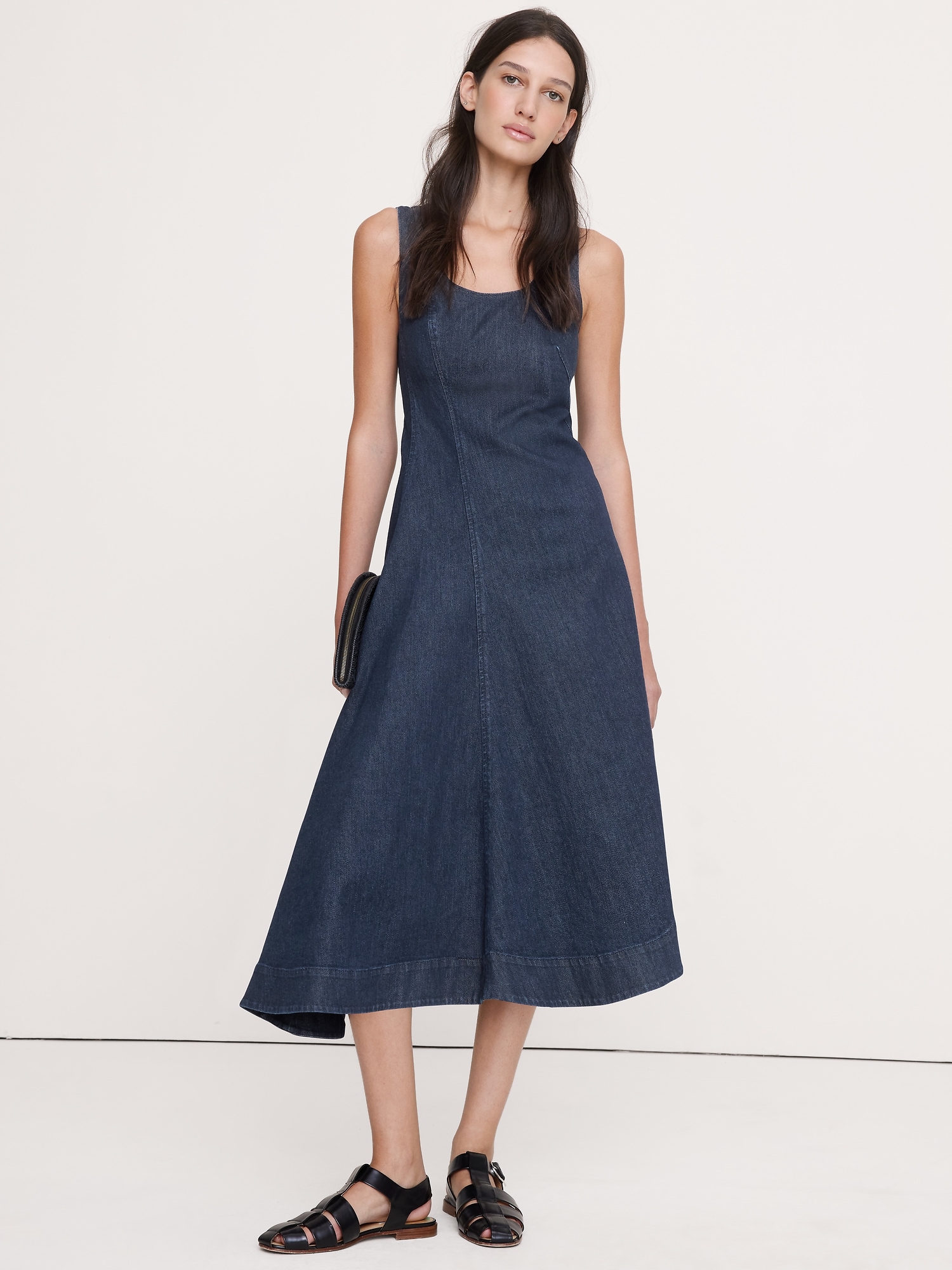 Denim Asymmetric Midi Dress