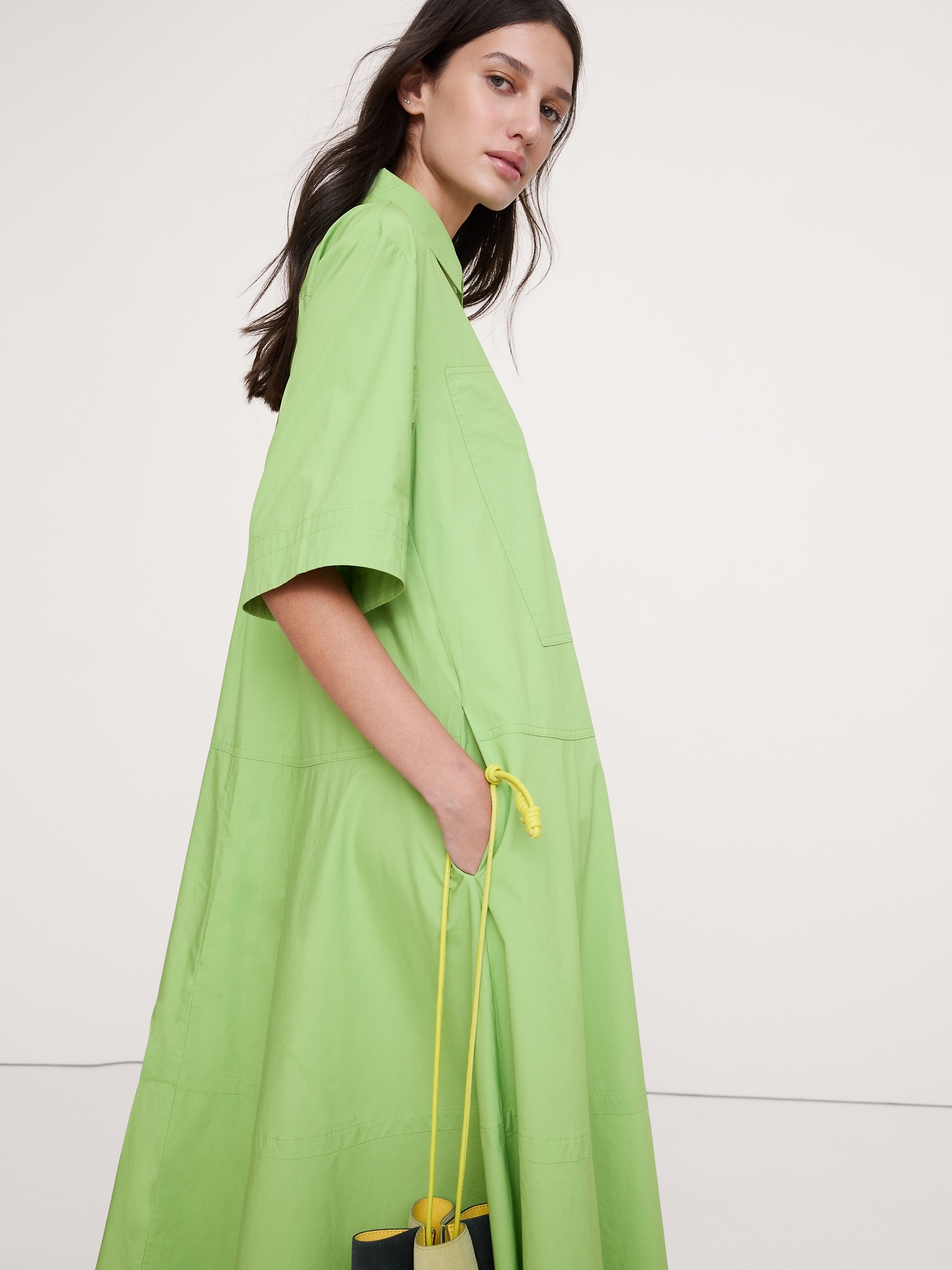 Image number 8 showing, Cotton Poplin Trapeze Maxi Shirt Dress