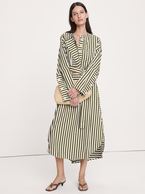 Cotton Poplin Big-Button Shirt Dress