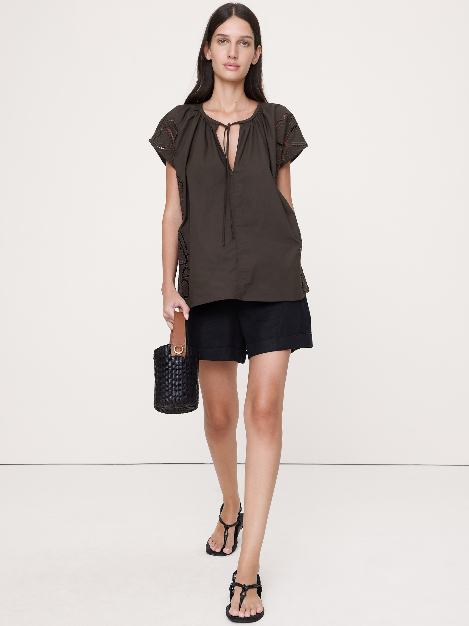 Image number 1 showing, Embroidered Cotton Poplin Split-Neck Tunic