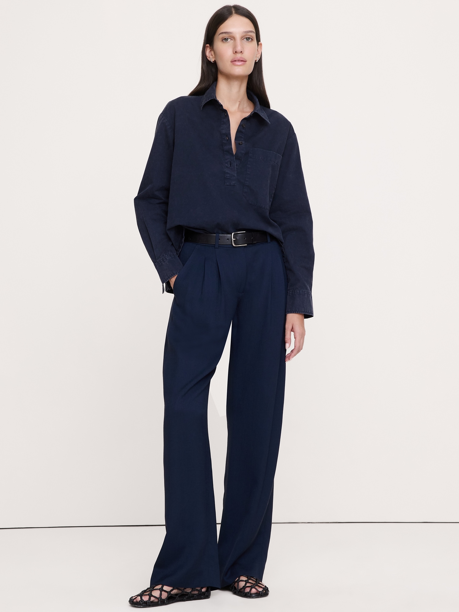 Oversized Cotton Twill Popover Shirt