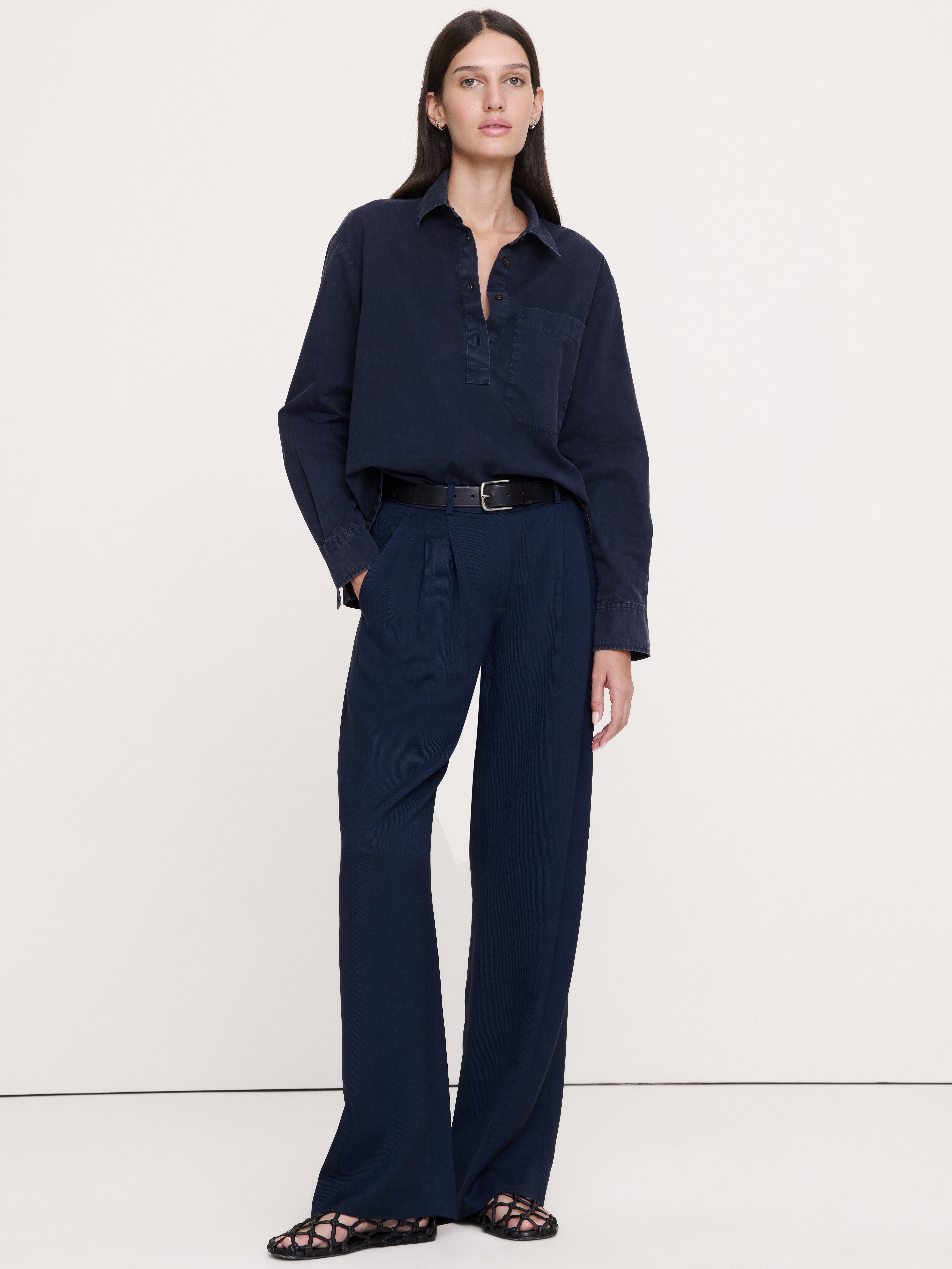 Oversized Cotton Twill Popover Shirt