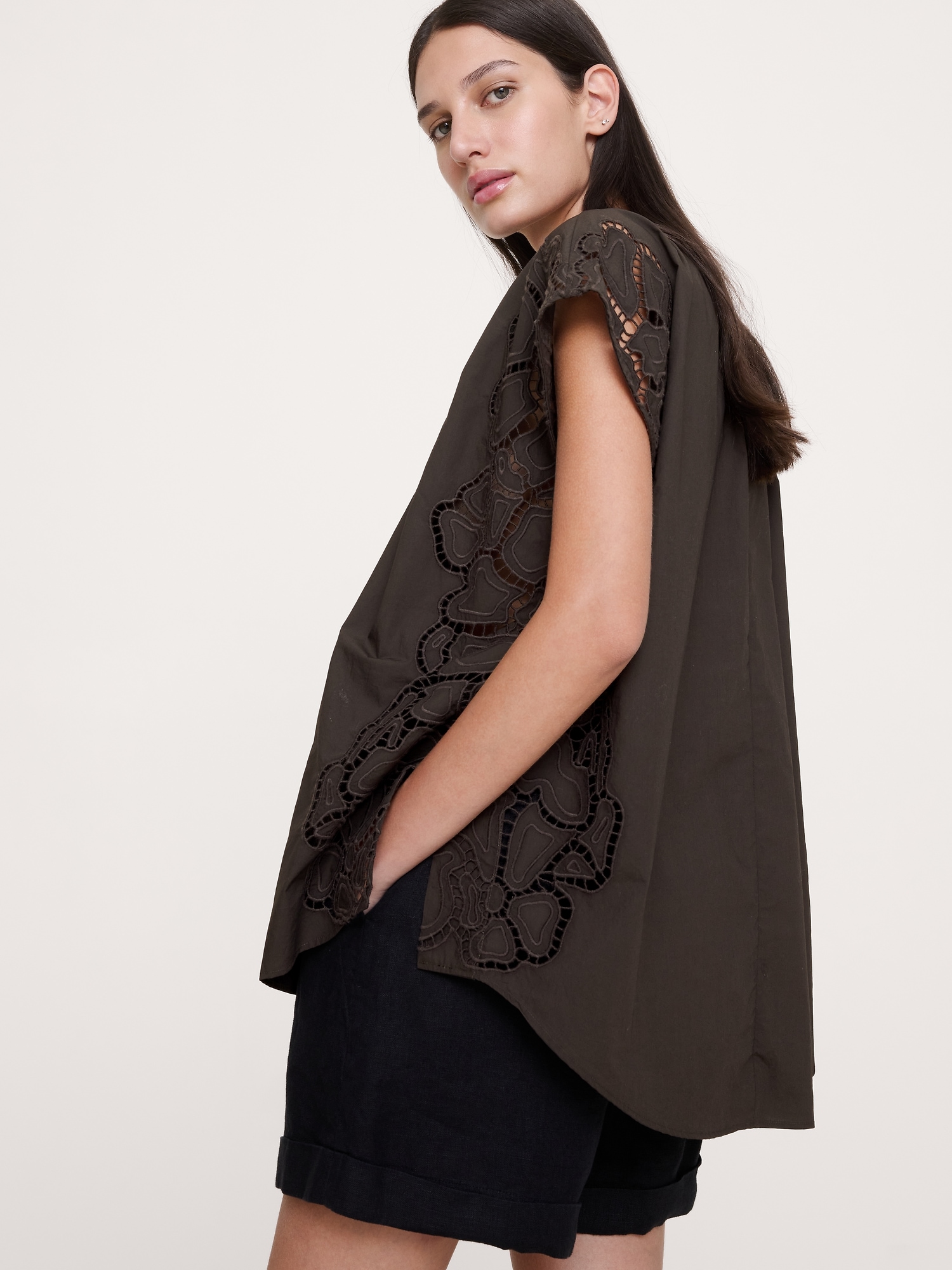 Image number 3 showing, Embroidered Cotton Poplin Split-Neck Tunic