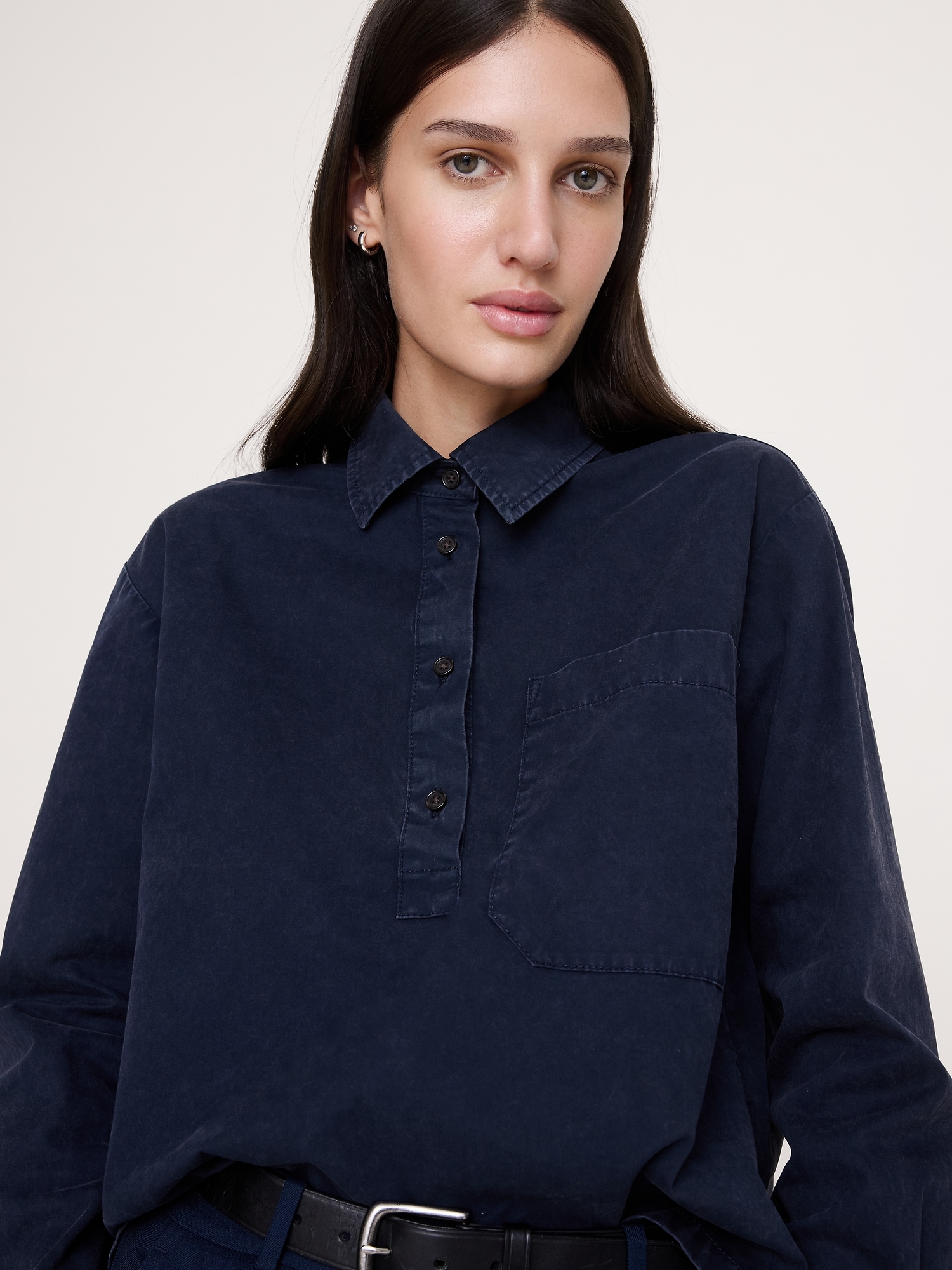 Image number 3 showing, Oversized Cotton Twill Popover Shirt