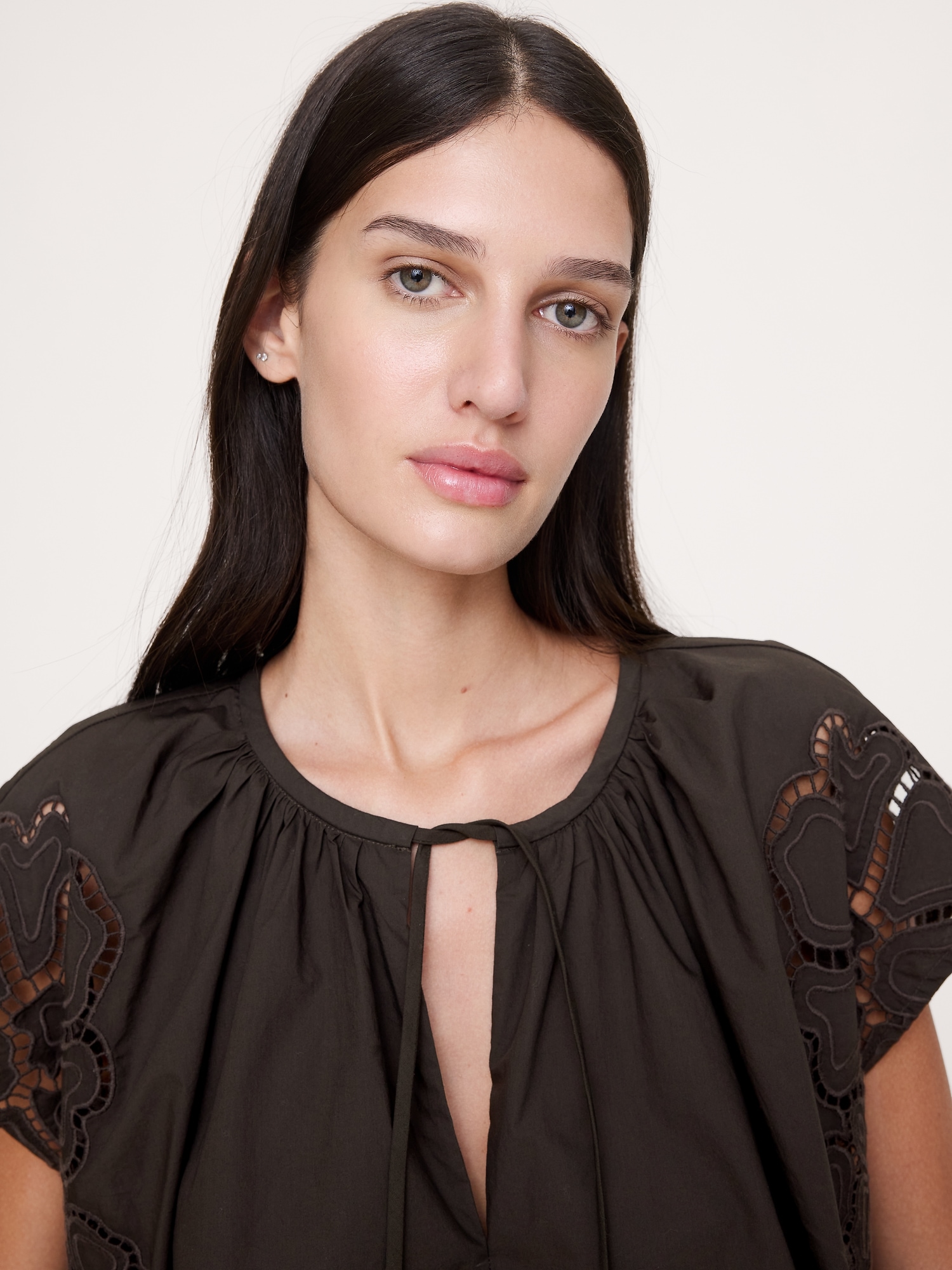 Image number 4 showing, Embroidered Cotton Poplin Split-Neck Tunic