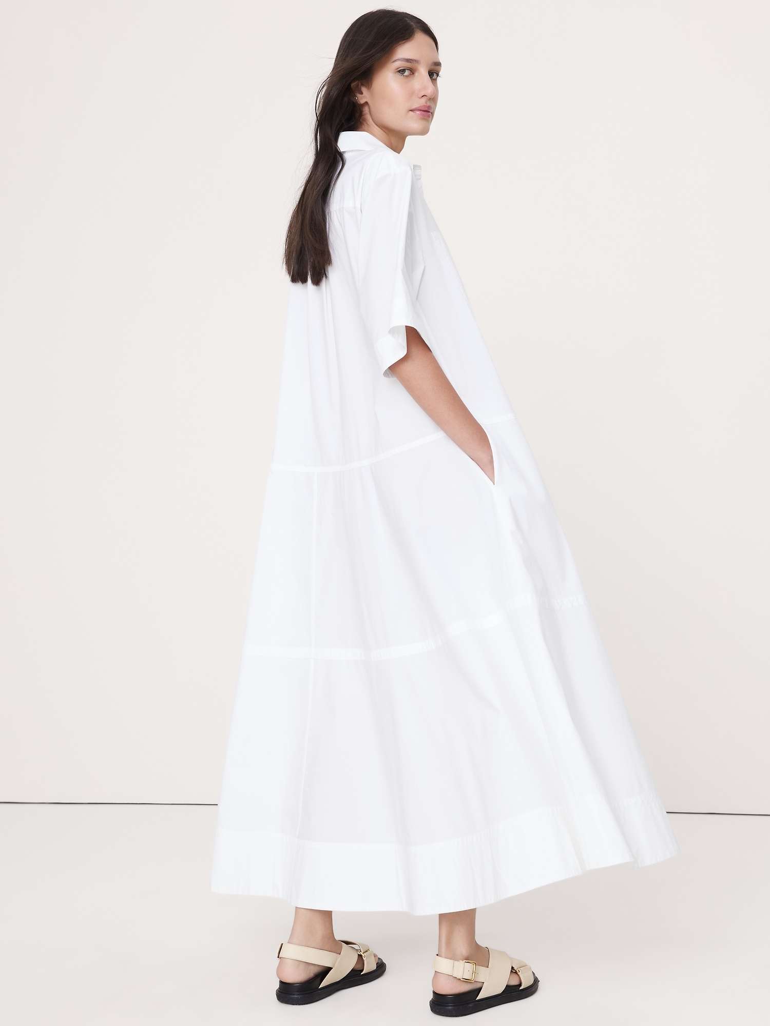 Image number 2 showing, Cotton Poplin Trapeze Maxi Shirt Dress