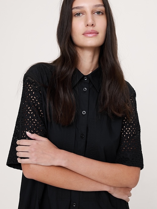 banana republic black eyelet dress Banana Republic Xs Black Shift dress Scalloped Eyelet Cap Sleeve Career Party