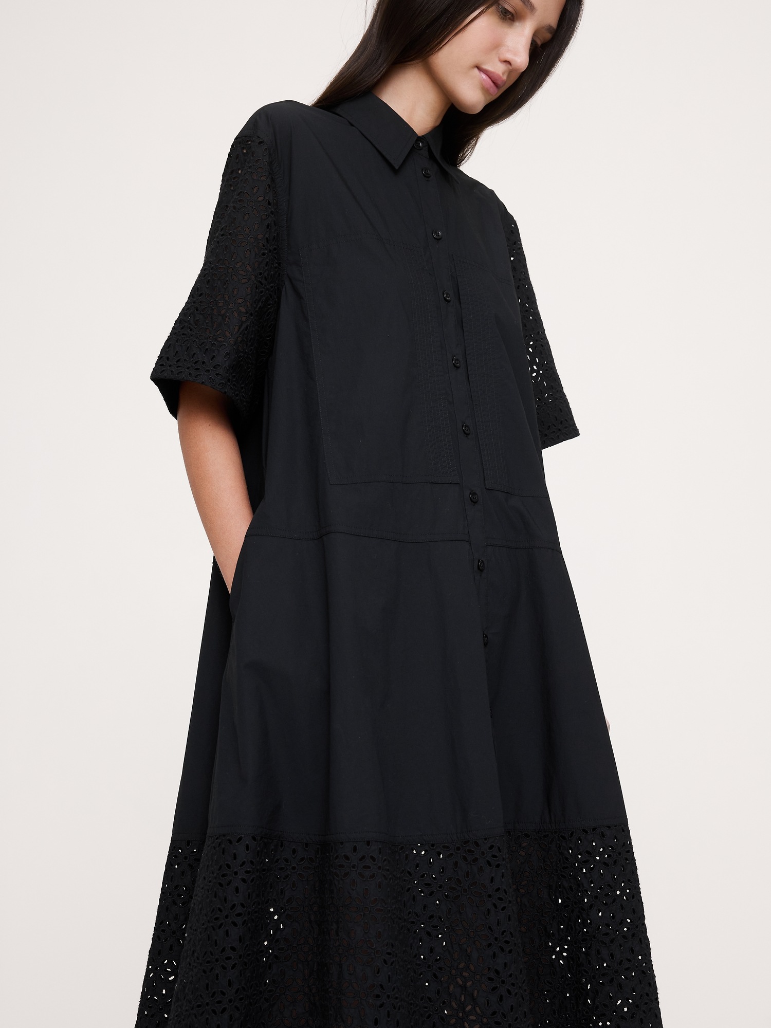 Image number 5 showing, Eyelet Trapeze Maxi Shirt Dress