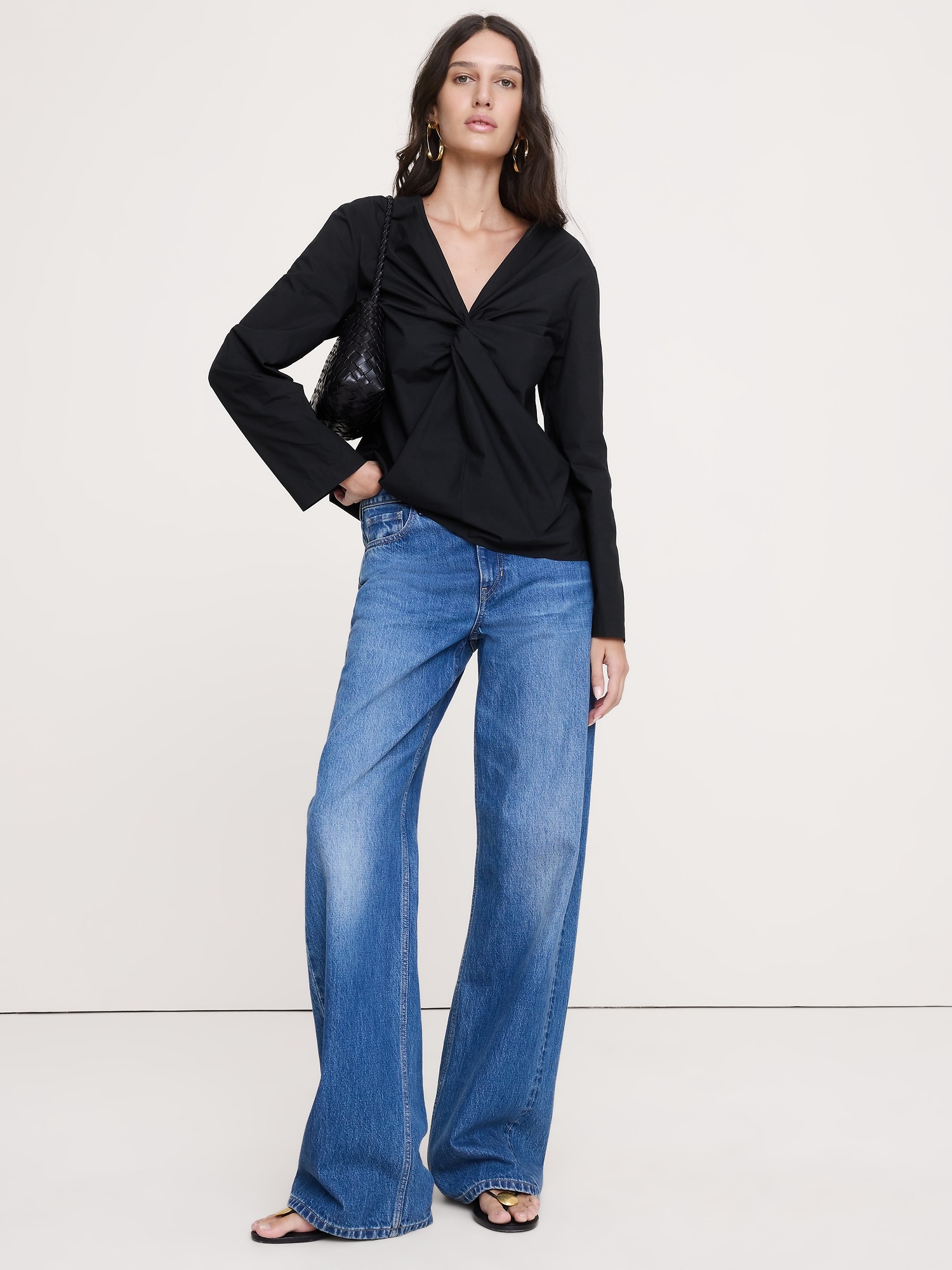 Женский топ Banana Republic Cotton Poplin Twist-Front Top, цвет: Чёрный