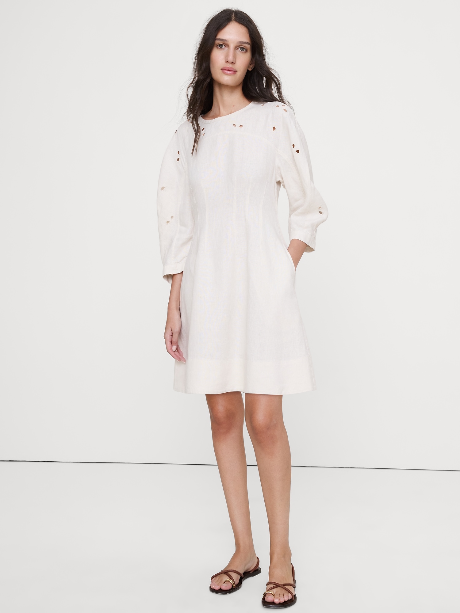 Image number 1 showing, Eyelet Linen Mini Dress