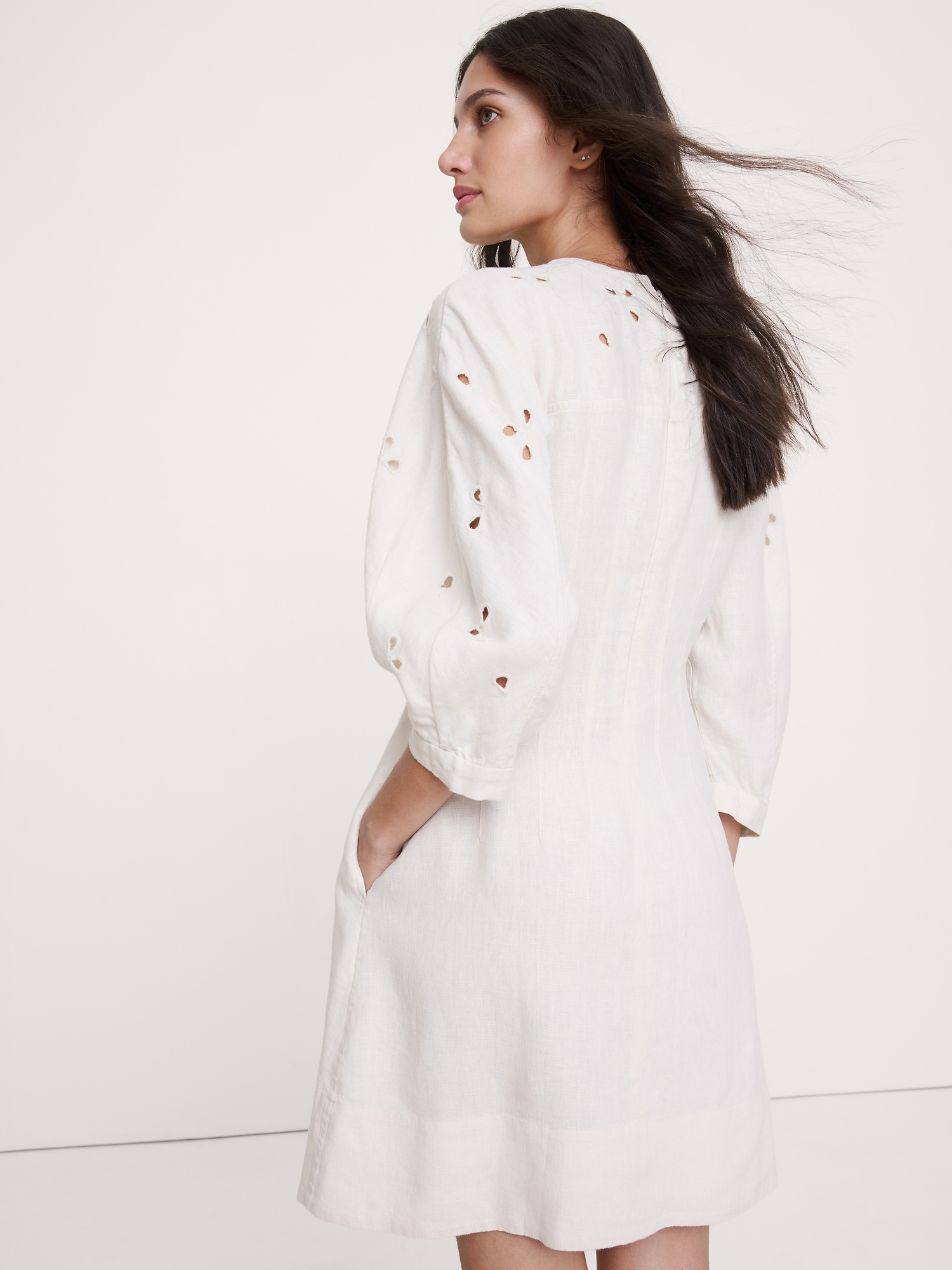 Image number 3 showing, Eyelet Linen Mini Dress